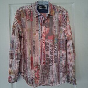 Desigual Button Down Shirt Men Large Eclectic Pop Art Streetwear Edgy Newspaper